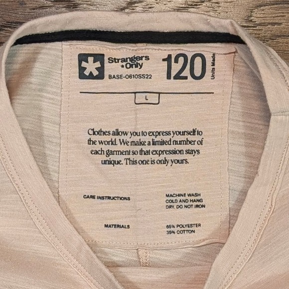 Strangers Only Mens Peach T-Shirt BASE-0610SS22 Limited Edition Large 21.5x26.5 - Picture 2 of 5